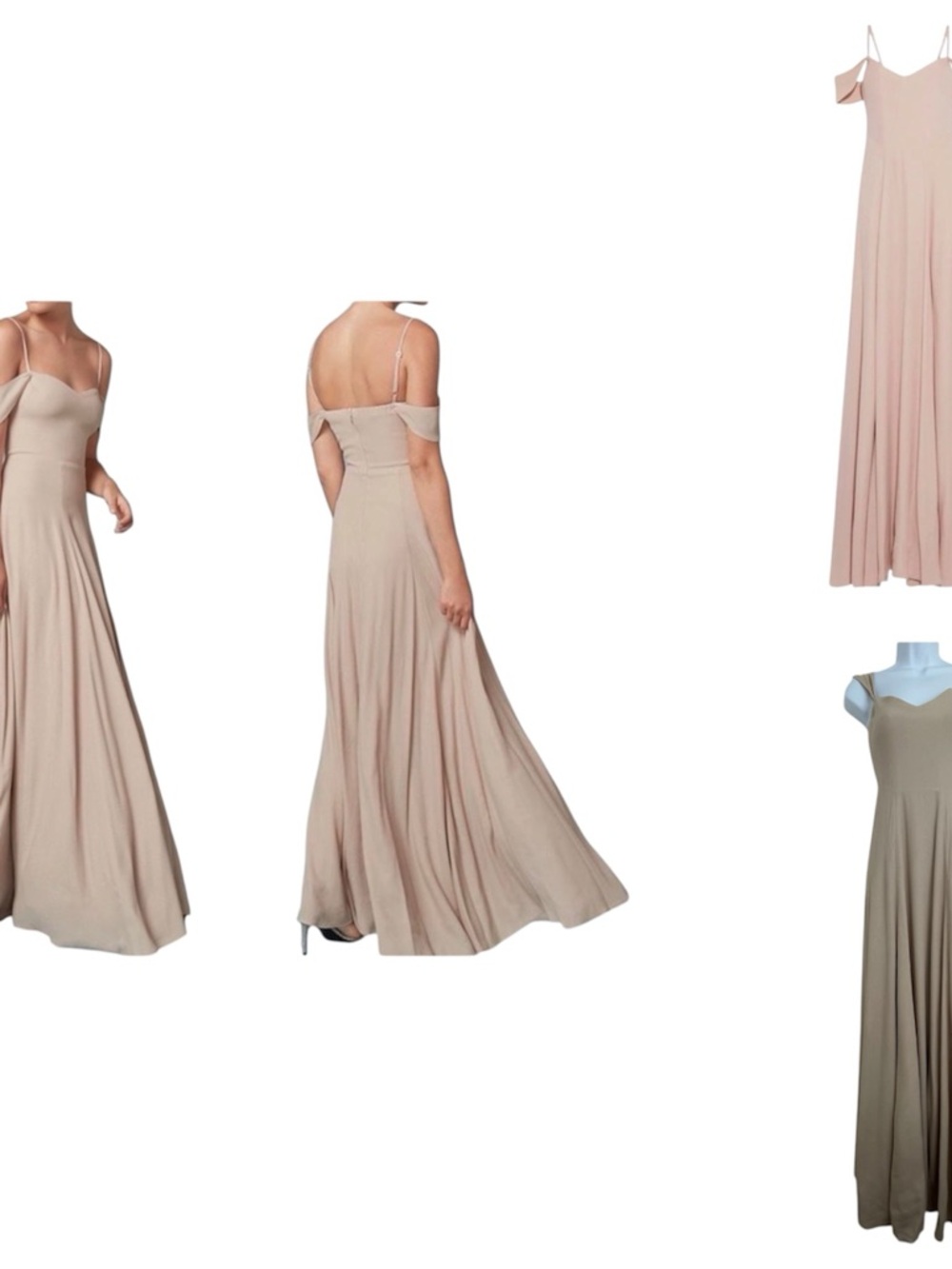 Reformation Poppy Dress in Champagne Sz 0 Crepe Maxi Cold Shoulder Prom Wedding